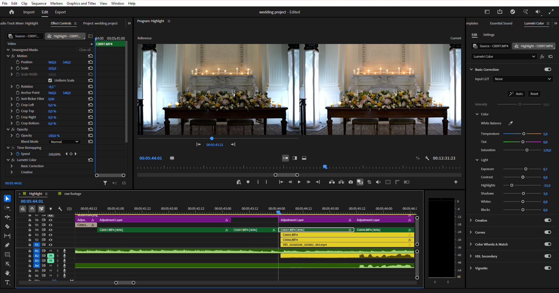 wedding video low light editing